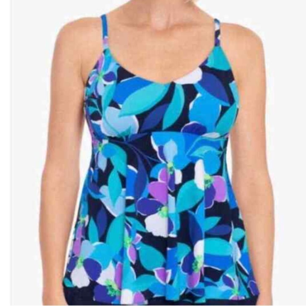 Swim Solutions Separates Floral Print Underwire Tankini Swim Top - Blue -size 14 - Picture 9 of 9